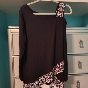 SHEIN Black and Leopard Print Asymmetrical Tunic